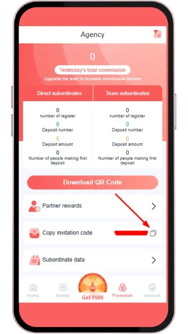 Click on copy invitation code